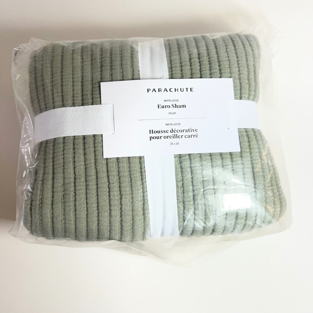 Parachute Matelasse Euro‎ Sham Moss Green 100% Cotton 26x26 Made in Portugal NEW